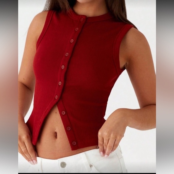 Red Button-Up Tank - Picture 1 of 4